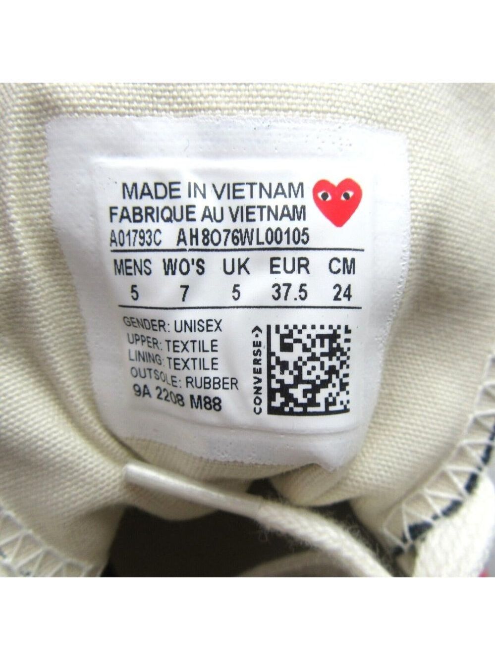 Converse x Chuck 70 HI Comme des Garcons CDG PLAY Sneakers Mens 5 / Womens 7 NEW - Picture 11 of 14